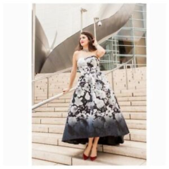 NWT Alfred Sung strapless floral print sateen twill bridesmaid dress, sz 8 - Picture 1 of 9
